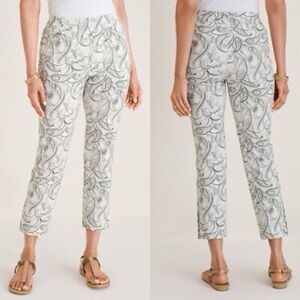Chicos Women Sz 0.5 US 6 Green Perfect Paisley Pull On Brigitte Slim Crop Pants